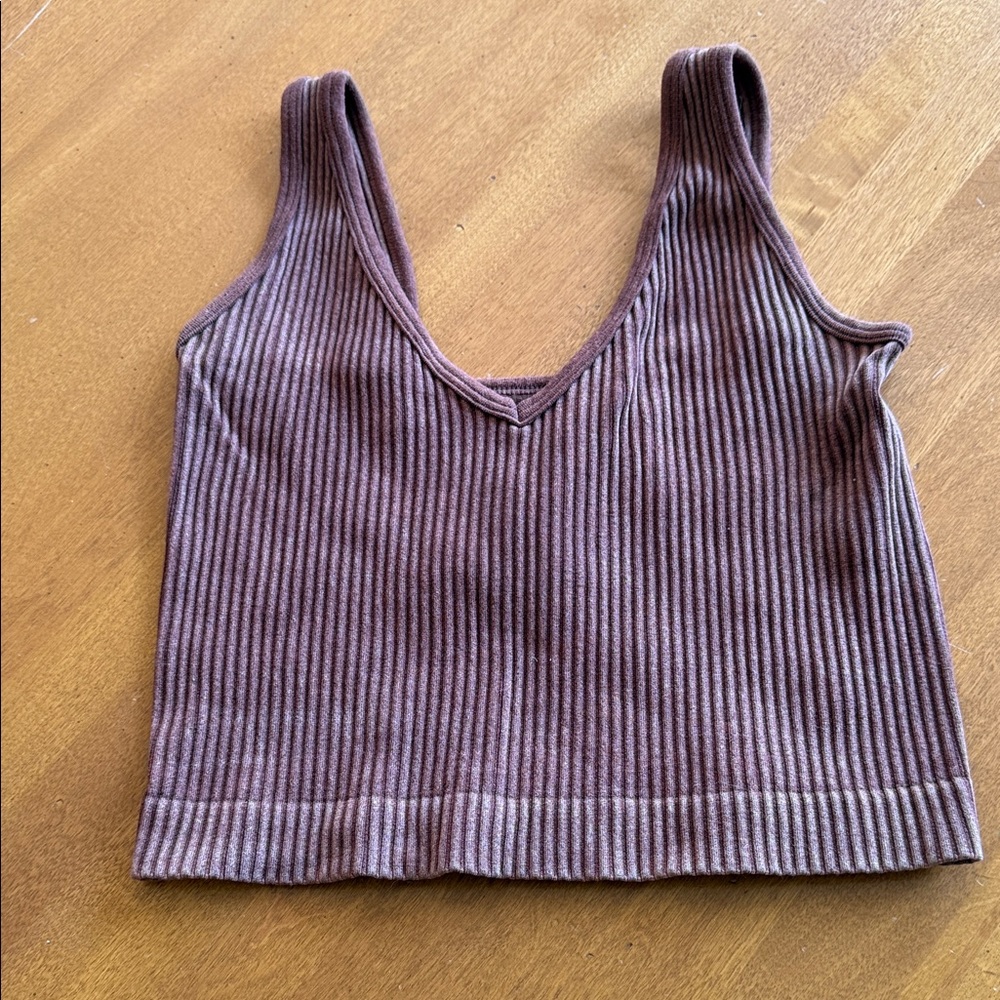 Aura Ribbed Light Brown Stretchy Cropped Tank Top